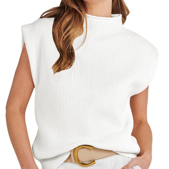 Women's Mock Neck Sleeveless Sweater Vest Old Money Knit Minimalist Fall - Picture 1 of 6